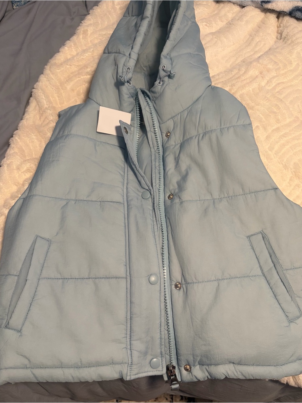 Thread & Supply Light Blue Quilted Hooded Puffer Vest